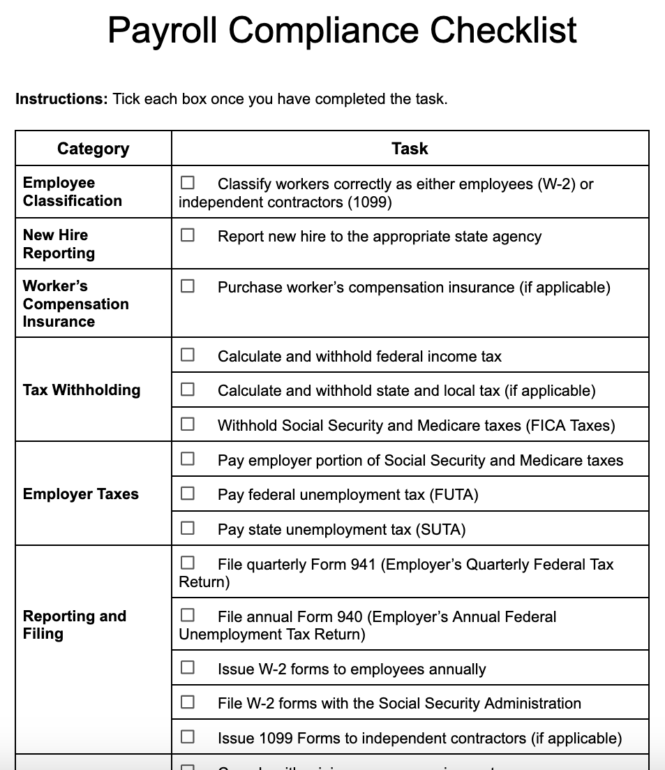 Payroll Compliance Checklist screenshot.